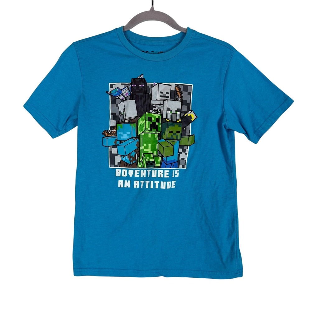 Minecraft Shirt Boys 14-16 Blue Adventure Is An Attitude Graphic Tee Creeper